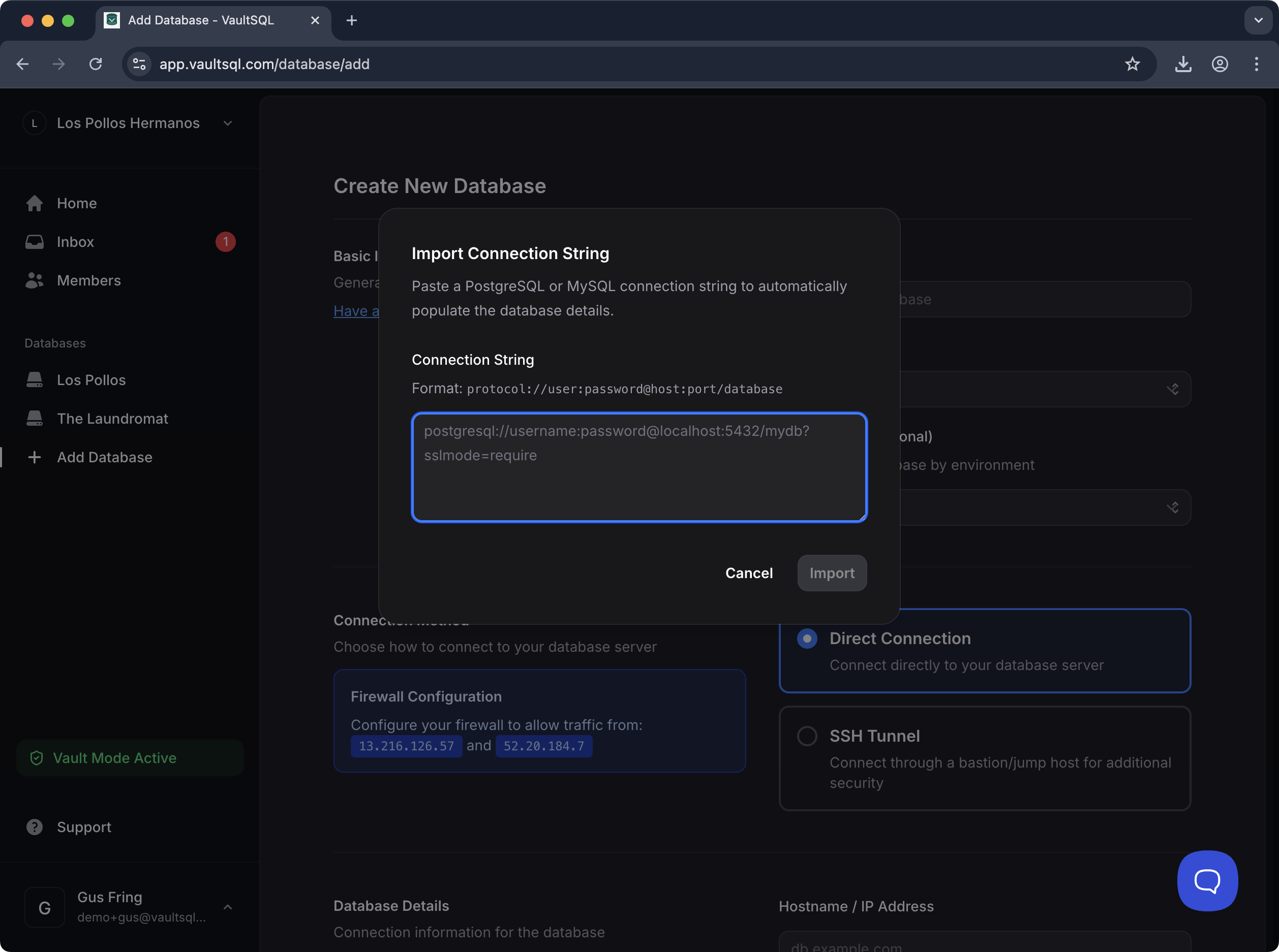 Import Connection String